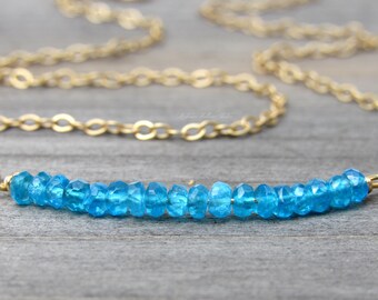 Ocean Bits Blue Apatite Bar Necklace layering dainty bohemian crystal gemstone beaded