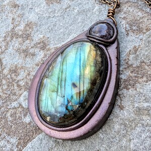 Labradorite and Amethyst Necklace, artisan crafted, handmade polymer clay pendant with chain image 4