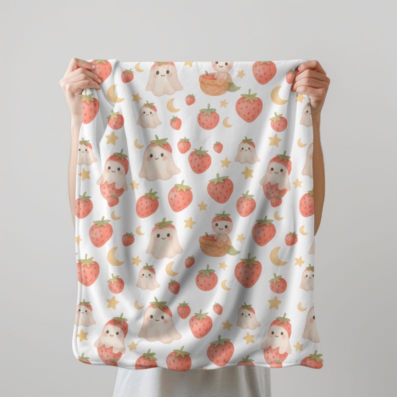 Kawaii Ghost Strawberry Seamless Pattern: Spooky Halloween Digital ...
