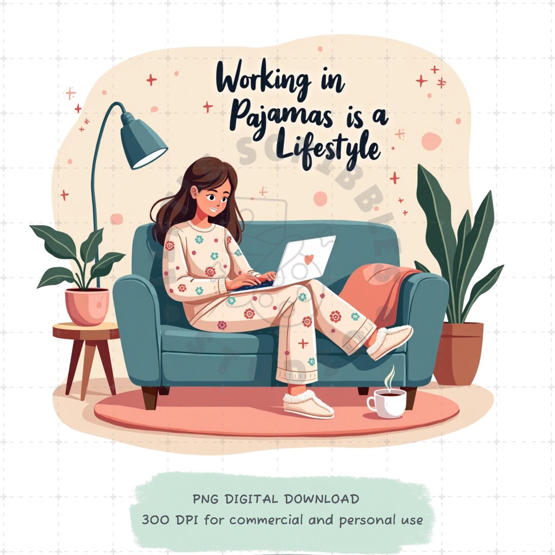 Working In Pyjamas Working in Pajamas Digital Art Print: Cozy Home Office Decor (digital ...