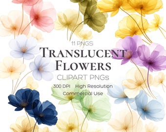 Translucent Flower Clipart PNG Bundle 11 Watercolor Floral Clipart Pastel Botanical Digital Art