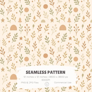 Boho Leaf Seamless Pattern: Earth Tone Foliage, Neutral Wallpaper (PNG Download)