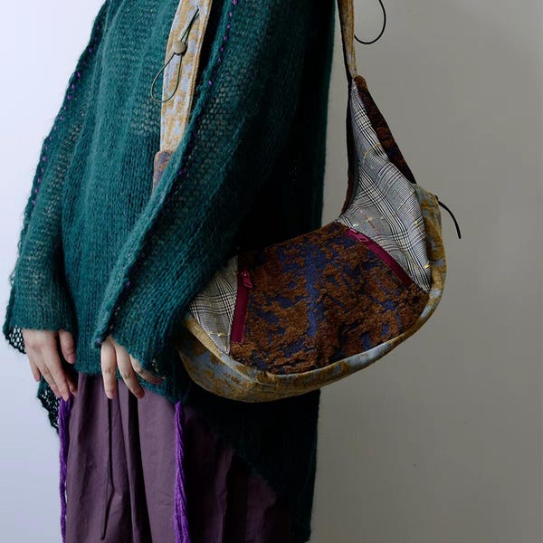 Patchwork Color Block Crossbody Bag | Artistic Hobo Shoulder Bag