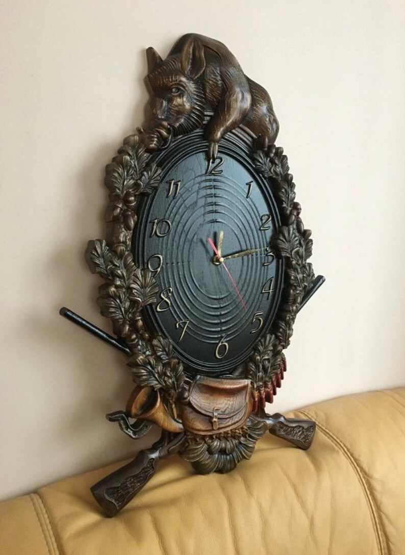 Clock in Wooden Pattern “wild Boar Hunting” - Etsy