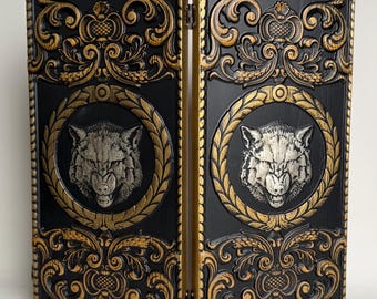 Luxury Carved Backgammon Board – Wolf Pattern