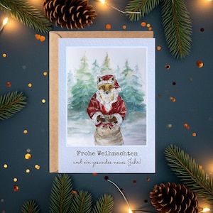 Weihnachten Aquarell Karte, Glückwunschkarte, Postkarte, Motiv Fuchs, HANDGEMALT