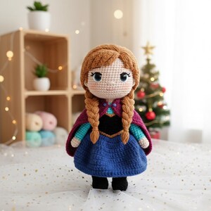 Anna Frozen Crochet Character Doll, Disney Princess Anna Stuffed Figure, Handmade Anna Amigurumi Toy, Collectible Kids Toy image 2