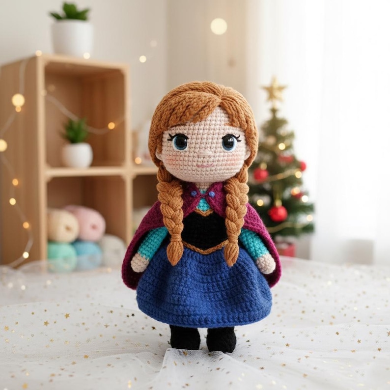 Anna Frozen Crochet Character Doll, Disney Princess Anna Stuffed Figure, Handmade Anna Amigurumi Toy, Collectible Kids Toy image 2