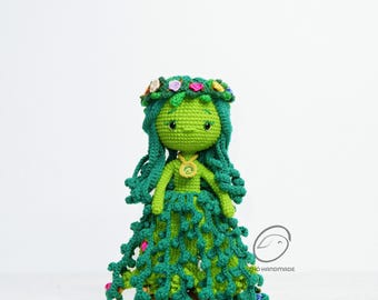 Mutter Natur gehäkelte Amigurumi, Fee Puppe, Amigurumi Puppe, handgemachte Puppe, Kuschelpuppe, Prinzessin Puppe, Geburtstagsgeschenk, Geschenk für Kind
