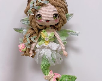 Gehäkelte Meerjungfrau Geldbörse, gehäkelte Fee Puppe Tasche, Kawaii Amigurumi Beutel, Fantasy Kiss Lock Geldbörse, niedliches Sammler Geschenk