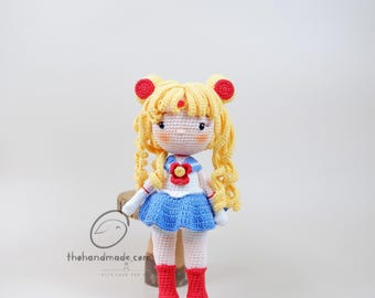 Manga Sailor Häkelpuppe, Amigurumi Sailor Puppe, gehäkelte gefüllte Puppe, handgemachte Puppe, gehäkelte Anime Sailor Moon, Geschenk für Kind
