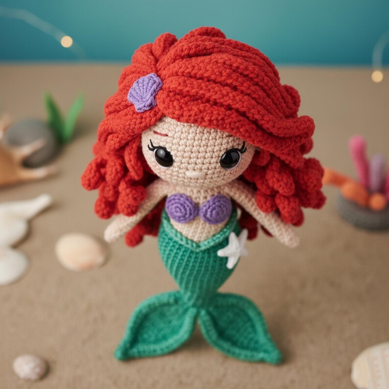 Ariel Princess Crochet Doll, Handmade Ariel Amigurumi Doll, Disney Ariel Princess Inspired Doll, Little Mermaid Princess Doll,Christmas Gift 画像 4