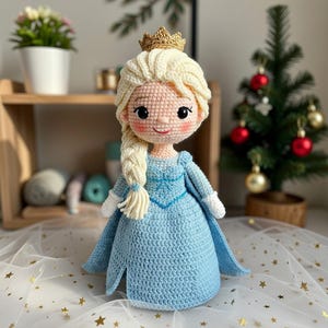 Elsa Frozen Crochet Doll, The Snow Queen Handmade Doll, Disney Princess Stuffed Toy, Disney Frozen Kids Gift, Disney Princess Amigurumi Doll image 2