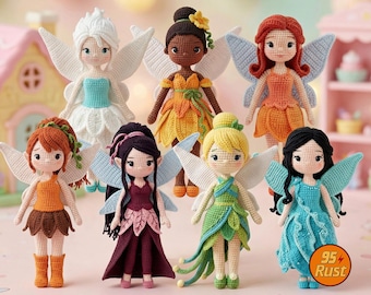 Handmade Crochet Fairy Dolls, Amigurumi Plush Figures, Periwinkle Fairy Toy