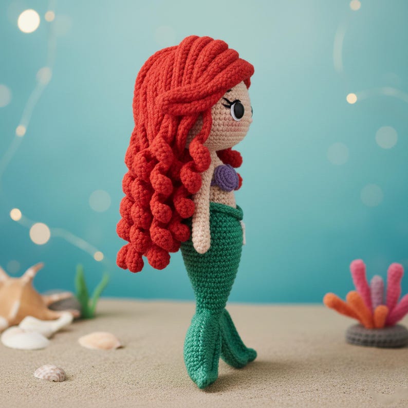 Ariel Princess Crochet Doll, Handmade Ariel Amigurumi Doll, Disney Ariel Princess Inspired Doll, Little Mermaid Princess Doll,Christmas Gift 画像 3