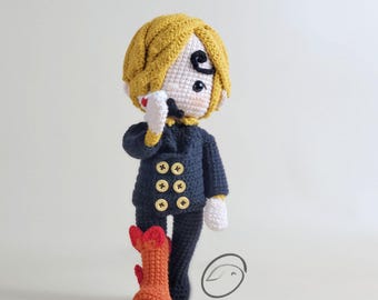 Manga Piraten gehäkelte Amigurumi-Puppe, Amigurumi-Piraten Anime, gehäkelte gefüllte Puppe, handgemachte Puppe, Pirat gefüllte Puppe, gehäkelte Anime-Puppe