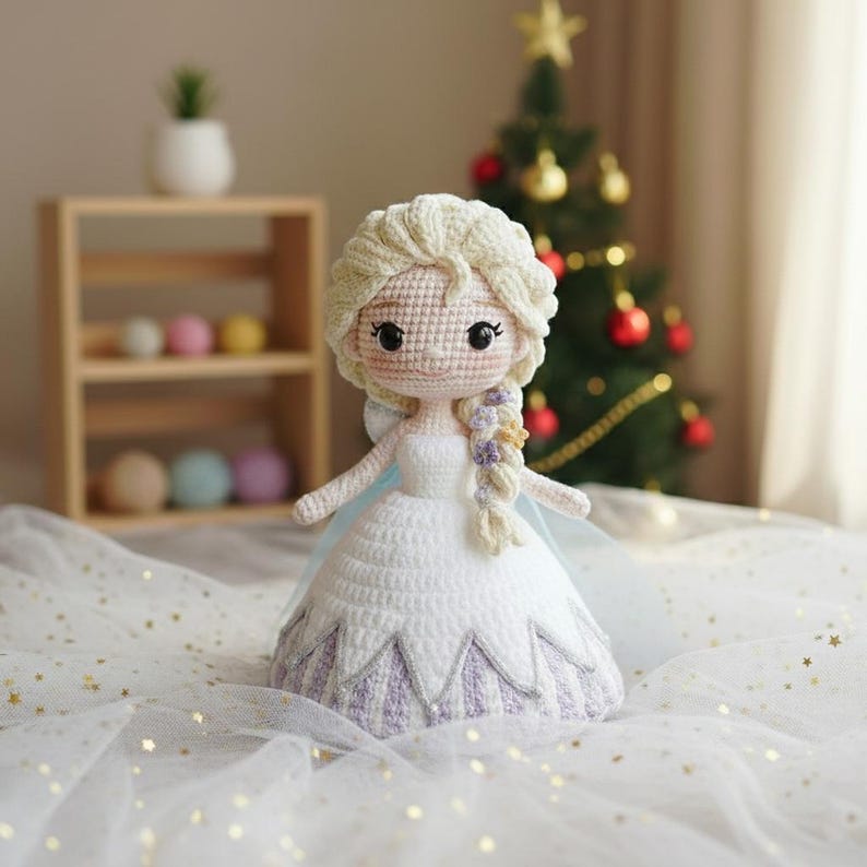 Conjunto de personajes de Frozen de Disney, Elsa, Anna, Olaf, Kristoff, Sven Amigurumi, Muñecas de crochet de películas de Disney, Muñeca de cumpleaños infantil de Elsa, Princesa Amigurumi imagen 2