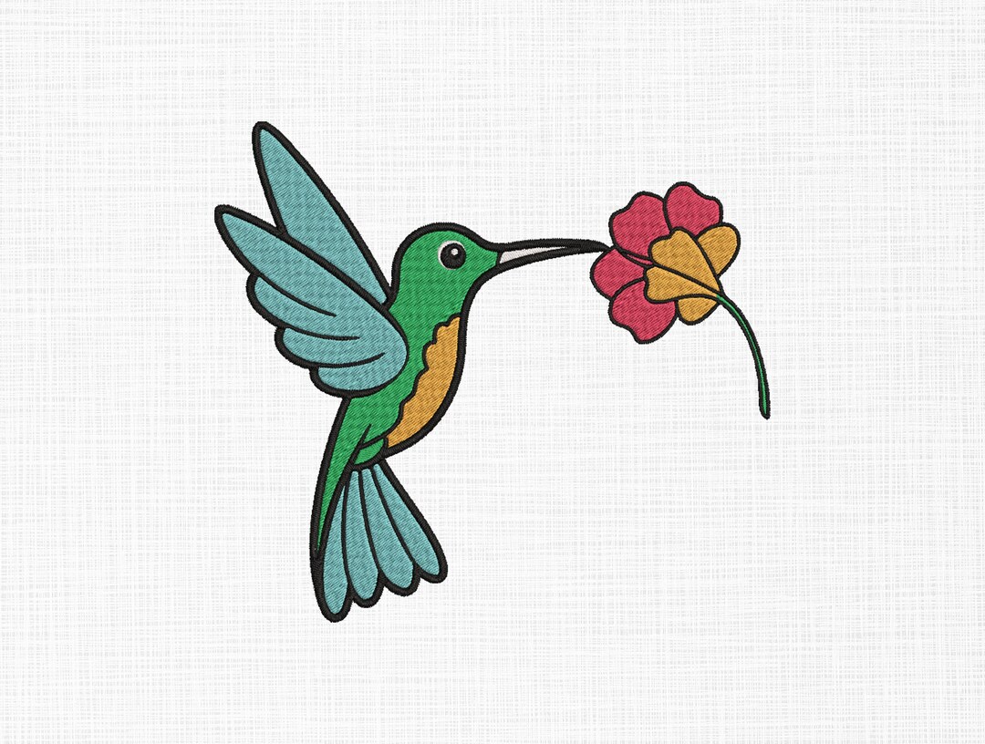 Hummingbird With Flower on Its Beak Embroidery Design- Hummingbird ...