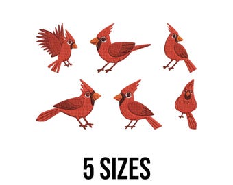 Cardinal Embroidery Design - Cardinal Bird Embroidery Design - Flying Cardinal Embroidery Design - Machine Embroidery Design Files - 5 Sizes