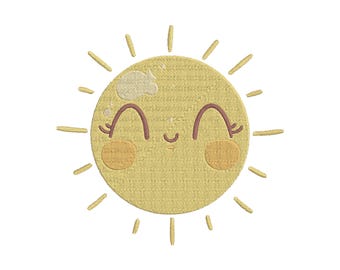 Sun Embroidery Design - Seasonal Sun Smiling Design Files - Cute Sun Embroidery - Smiley Face Sun Machine Embroidery Design Files - 6 Sizes