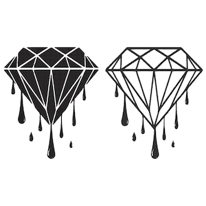 May include: Two black diamond shapes with dripping lines, one filled in and one outlined.