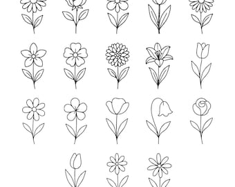 Flowers Embroidery Design - Flower Set Outline Embroidery Design - Floral Embroidery Design - Mini Machine Embroidery Design Files - 8 Sizes