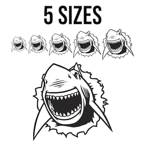 Shark Embroidery Design: Ripping Open Mouth Applique (5 Sizes, Digital Download