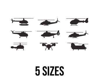 Helicopter Embroidery Design - Helicopter Silhouette Embroidery Design - Transport Embroidery - Machine Embroidery Design Files - 5 Sizes
