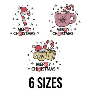 Merry Christmas Embroidery Design - Candy Cane with Santa Hat Embroidery Design - Winter Coffee Cup Machine Embroidery Design Files -6 Sizes