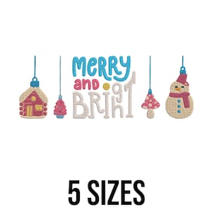 Merry and Bright Embroidery Design - Christmas Balls Embroidery Design - Festive Holiday Decor Set Machine Embroidery Design Files - 5 Sizes