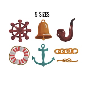 Conjunto de Mini Bordados Náuticos: Marinheiro, Âncora, Roda (5 Tamanhos) (Download Digital)