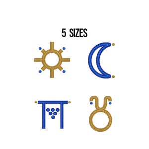 Zodiac Signs Machine Embroidery Designs: Astrology Symbols Bundle (5 Sizes, Digital Download