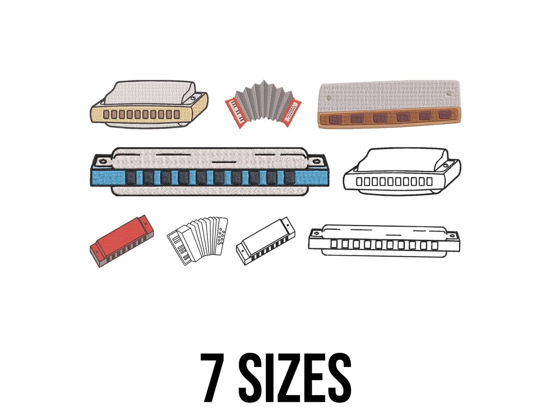 Harmonica Embroidery Design - Accordion Embroidery Design - Musical ...