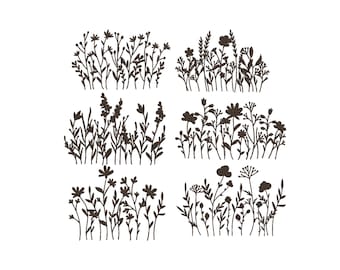 Wildblumen Wiese Stickmuster - Cottage Kern Wildblumen Stickmuster - Boho Flower Set Stickmuster in 5 Größen
