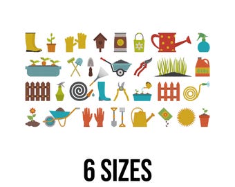 Gardening Set Embroidery Design - Gardening Tools Bundle Embroidery Design - Garden Embroidery - Machine Embroidery Design Files - 6 Sizes