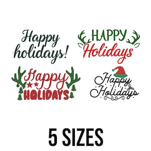 Happy Holiday Embroidery Design - Merry Christmas Text Embroidery Design - Xmas Quote Embroidery - Machine Embroidery Design Files - 5 Sizes