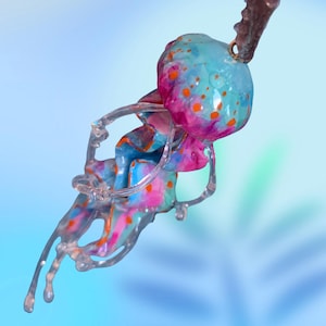 Original long-style earrings featuring clear handmade jellyfish earrings with ear clips, Japanese-style creative resin earrings.
