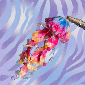 Original long-style earrings featuring clear handmade jellyfish earrings with ear clips, Japanese-style creative resin earrings.
