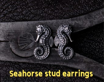 Silber Seepferdchen Ohrstecker - Retro Sea Life Zubehör