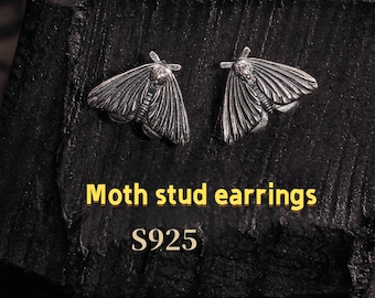 Pendientes de polilla originales, joyería de insectos de plata, pendientes para parejas, accesorio