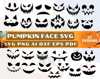 Jack O Lantern Face SVG Bundle, Halloween Pumpkin Clipart (Digital Download)