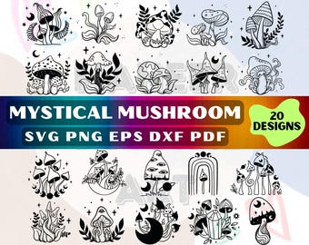 Mystieke paddestoel SVG-bundel, Boho Floral PNG, Cricut Cut-bestand (digitale download)