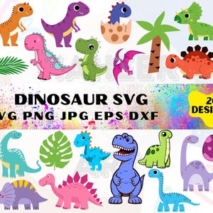 Paquete de dinosaurios SVG, dinosaurios PNG, dinosaurios lindos SVG, imágenes prediseñadas de dinosaurios lindos, gráficos de T-Rex, Triceratops, Brontosaurio, Estegosaurio PNG, archivo de corte