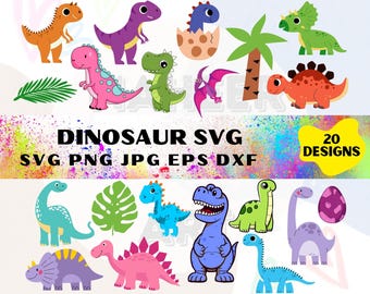 Dinosaur Clipart SVG Bundle, Dino Animal Cartoon (Digital Download)