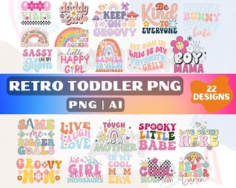 Retro Kids PNG Bundle, Toddler Shirt Designs (Digital Download)