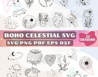 Celestial SVG Bundle: Boho Witchy Clipart, Tarot Designs (Digital Download)