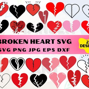 Paquete SVG de corazón roto, corazón roto PNG, clipart de corazón roto, corazón SVG, desamor SVG, archivo digital de corazón roto, archivos SVG para Cricut