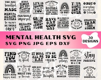 Mental Health SVG Bundle: Positive Quote Designs (Digital Download)