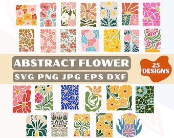 Retro Abstract Flower SVG Bundle, Floral Clipart (Digital Download)