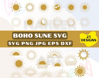 Boho Sun SVG Bundle: Retro Sunshine Clipart (Digital Download)